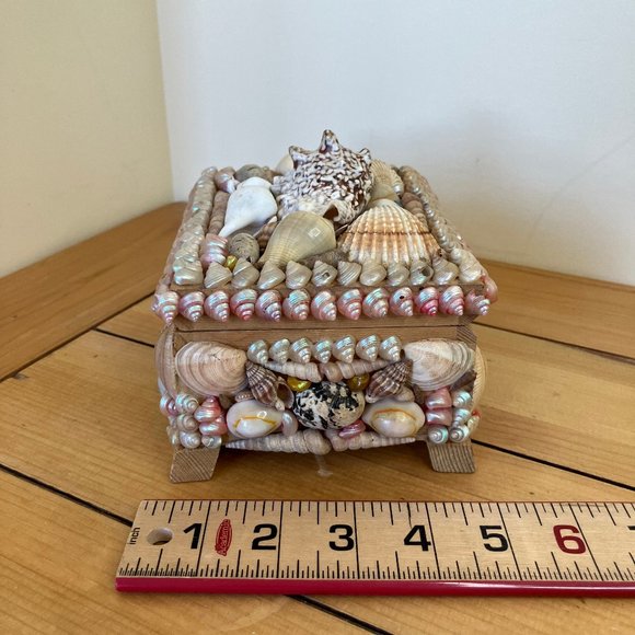Sea Shell Wood Trinket Box Vintage Ocean Mermaid Treasure Jewelry Chest 6" long - Picture 6 of 9